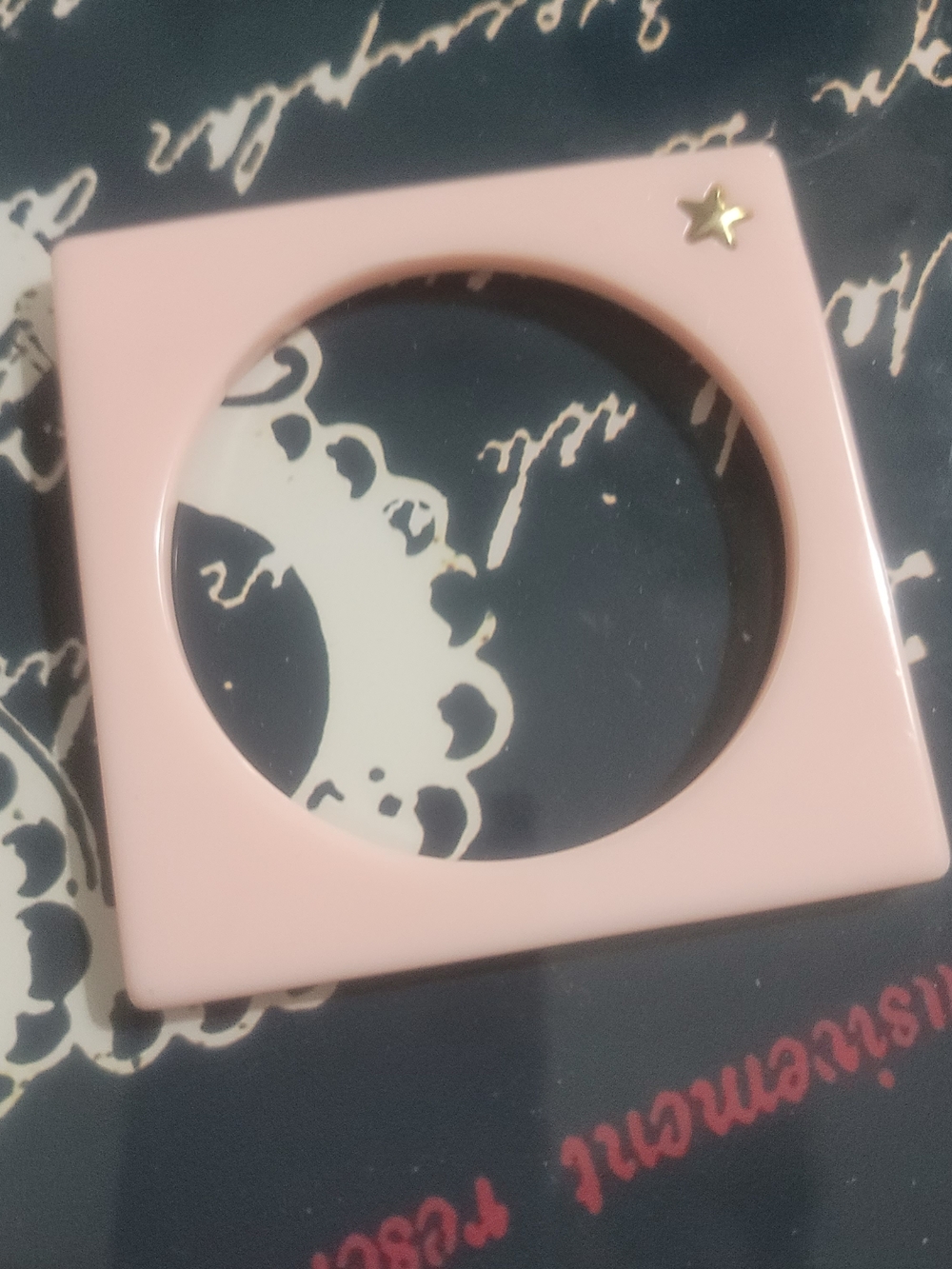 Pink Square Resin Bangle Bracelet with Gold Star Accent Vintage
